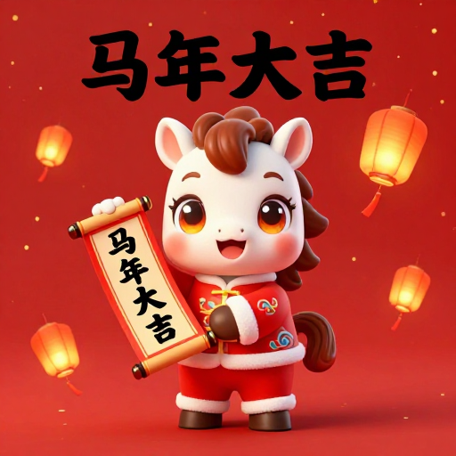 马年大吉：欢乐生肖3D卡通新年插画