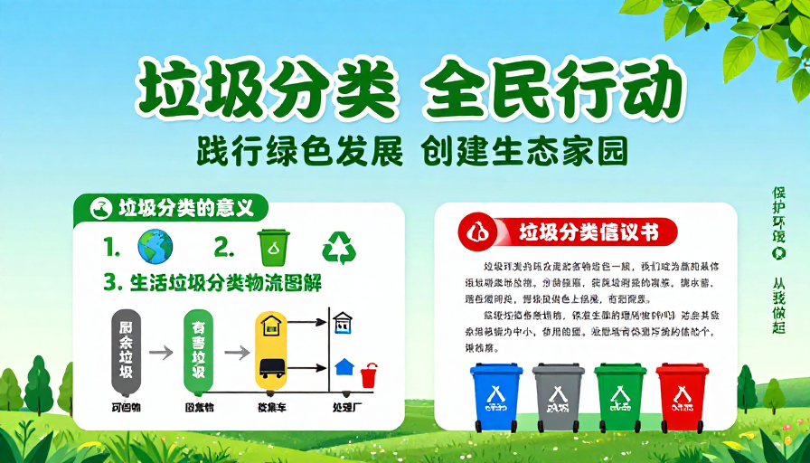 清新蓝绿渐变全民垃圾分类生态海报