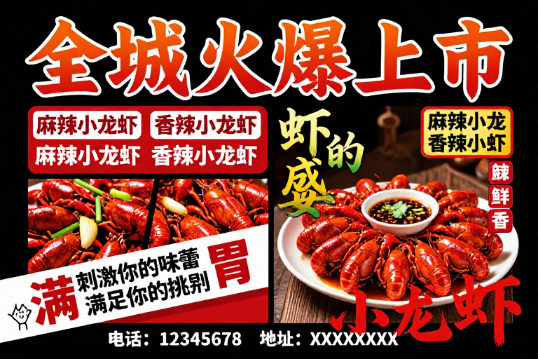 热烈小龙虾盛宴:全城火爆上市促销海报