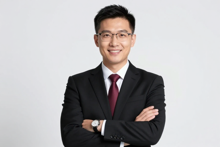 商务精英:亚洲男士正装微笑特写