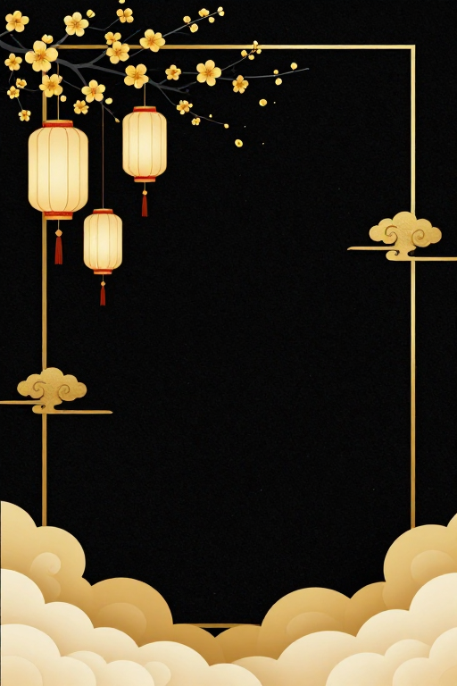 新中式轻奢风梅花灯笼装饰背景