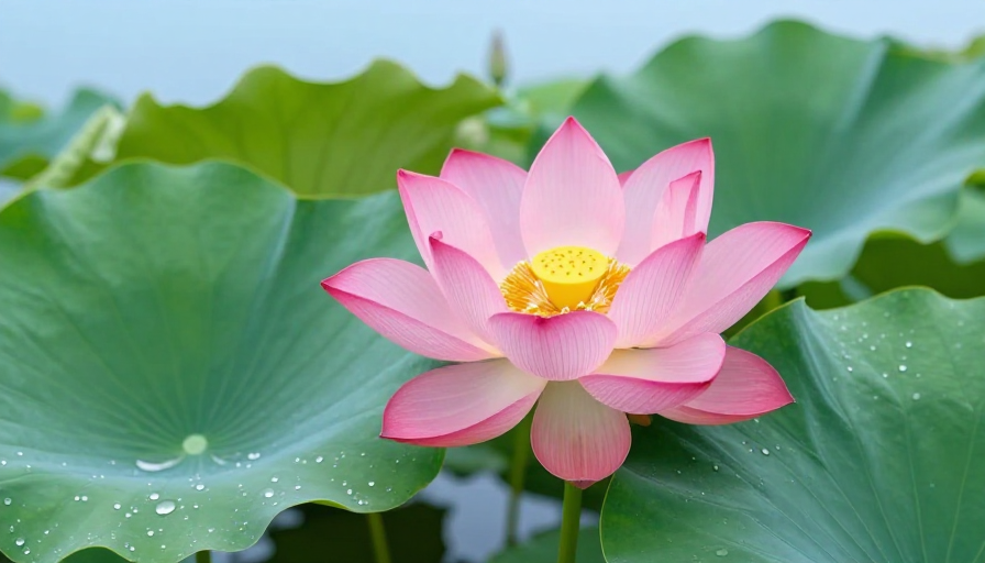 粉红莲花绽放:宁静水景的自然之美