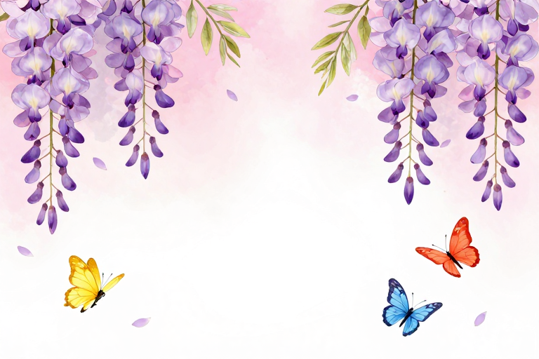 紫藤蝶舞水彩画卷，清新梦幻插画封面