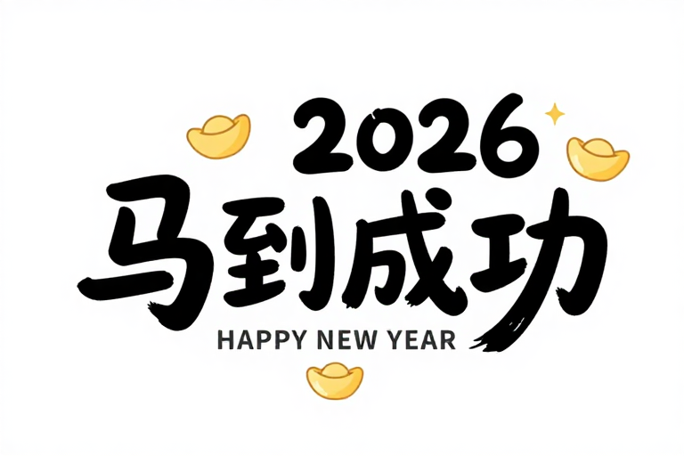 黑色书法马到成功2026新年贺图