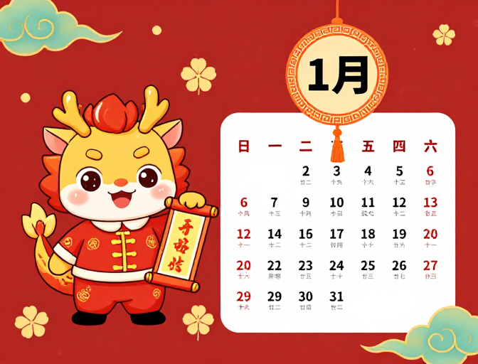 新春国潮龙年日历海报