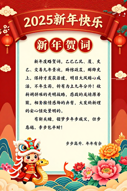 2025年新年贺词海报:中国风传统喜庆设计