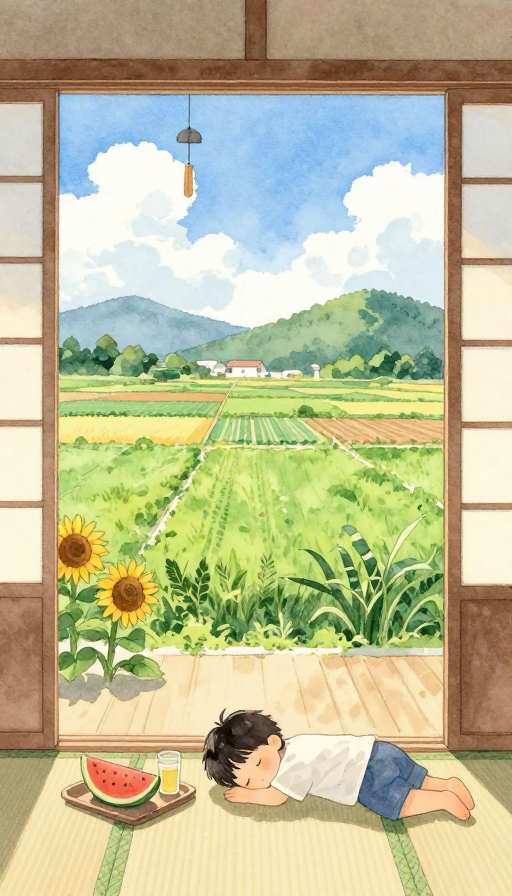 夏日田园水彩画:温馨日式午后休憩