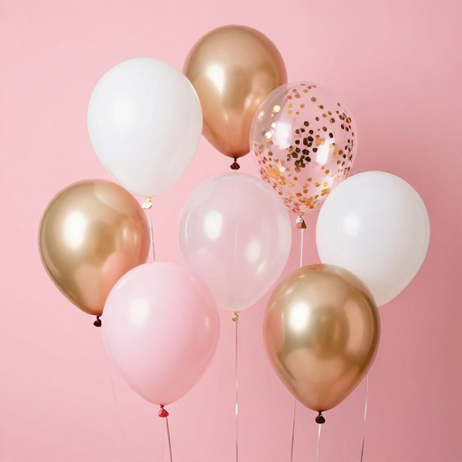 八彩质感气球悬浮装饰，节日庆典高清摄影