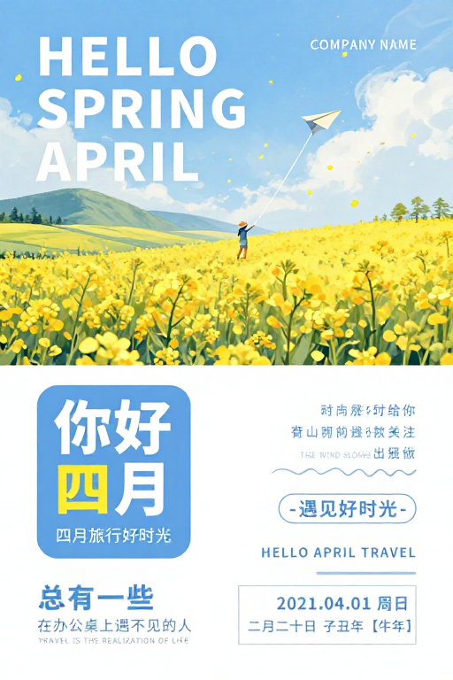 你好四月·春日治愈风海报设计