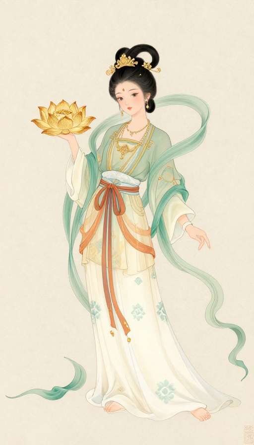 仙气缭绕的莲花仙子：手持金莲的神韵