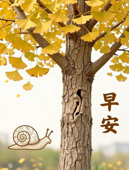 秋日银杏皲裂与蜗牛的早安沙画艺术