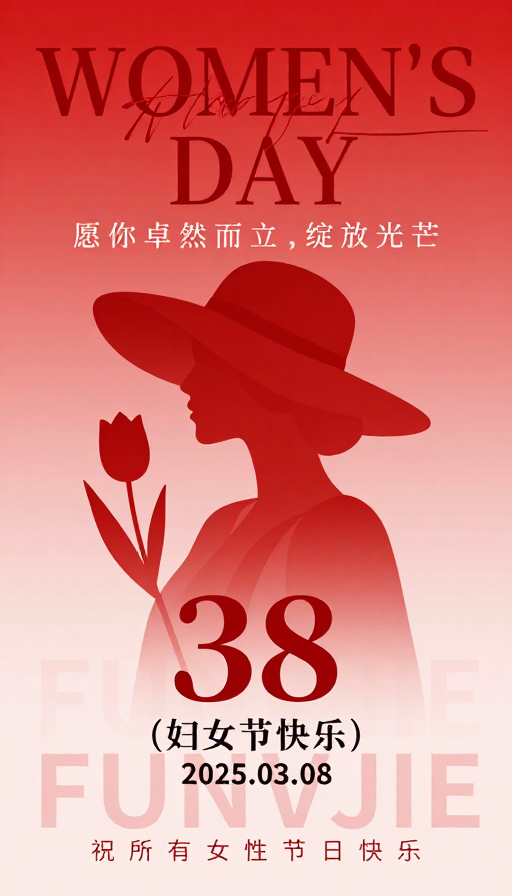 红色系妇女节海报：优雅剪影与艺术氛围融合