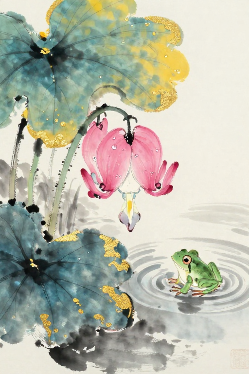 芙蕖初绽:国风荷花水墨画中清幽意境