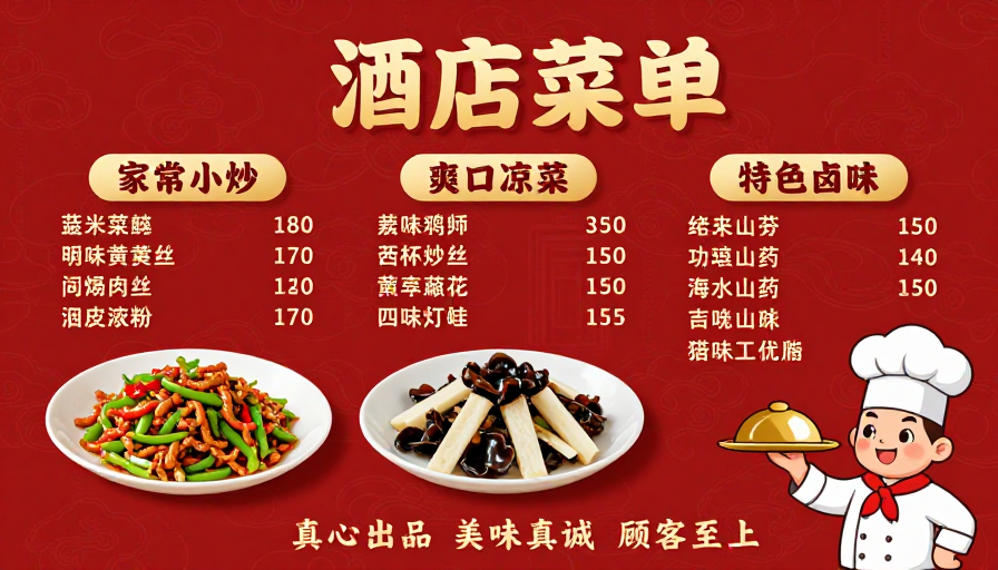 金红喜庆中式菜单设计：融合传统与现代