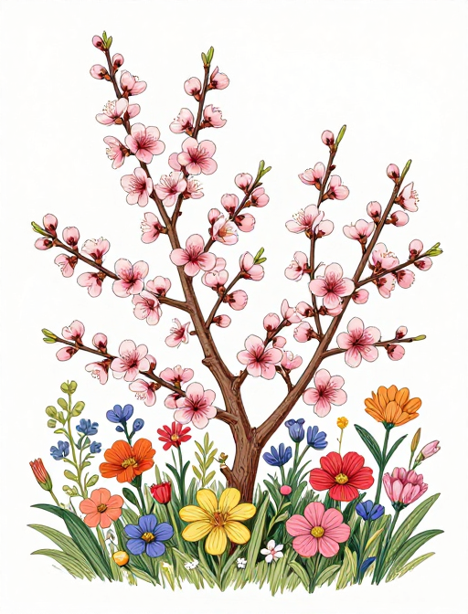 Redoute风治愈桃花手绘插画