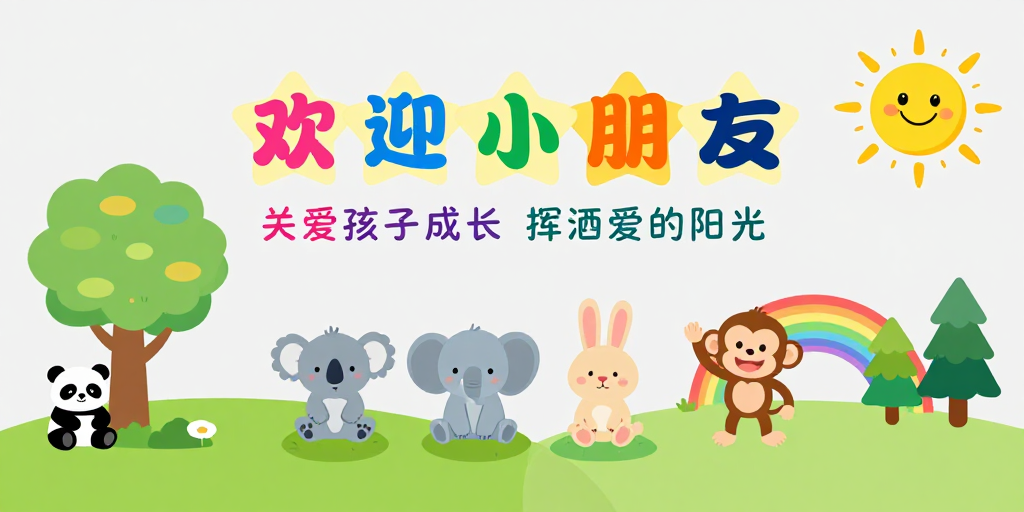 童趣扁平插画:温馨儿童欢迎海报设计