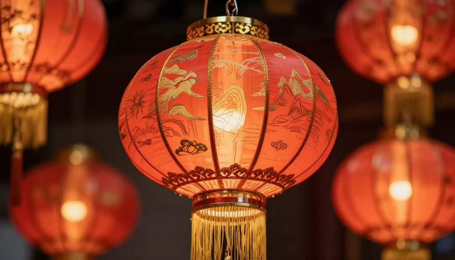 暖光红笼映佳节：中式灯笼特写