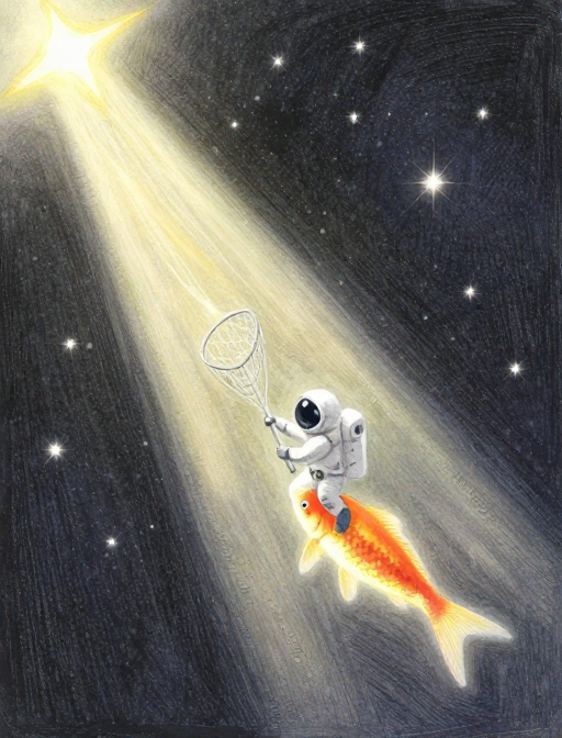 丁达尔光下：宇航员骑锦鲤捞星遨游宇宙