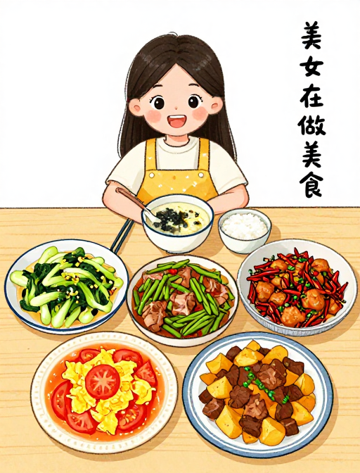 手绘漫画：美女制作美味家常菜