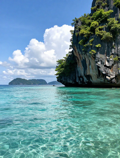 碧海蓝天与翠绿悬崖的绝美海岛风光