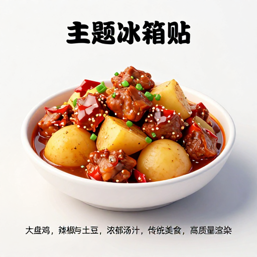 精美大盘鸡3D冰箱贴，传统风味高细节呈现