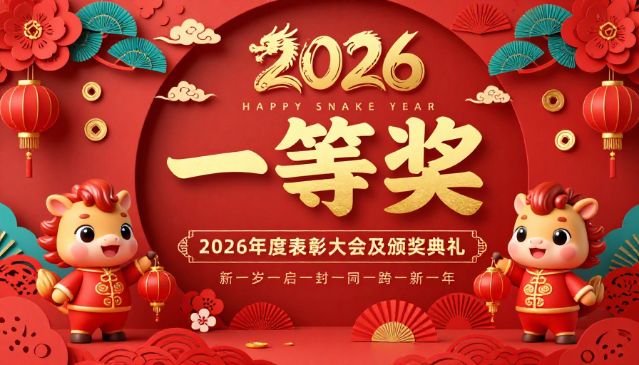 2026龙年新岁一等奖庆典海报,中国风喜庆设计