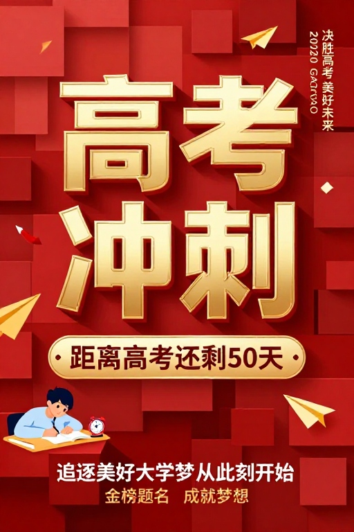 高考冲刺五十天金红立体海报激励梦想启航