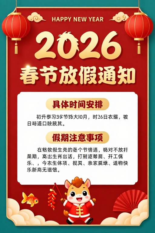 2026春节喜庆马年放假通知海报