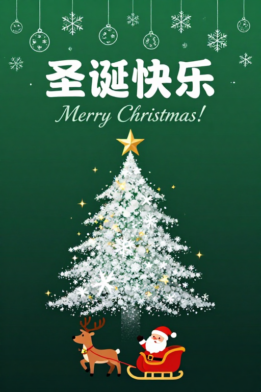 深绿渐变圣诞氛围插画设计图