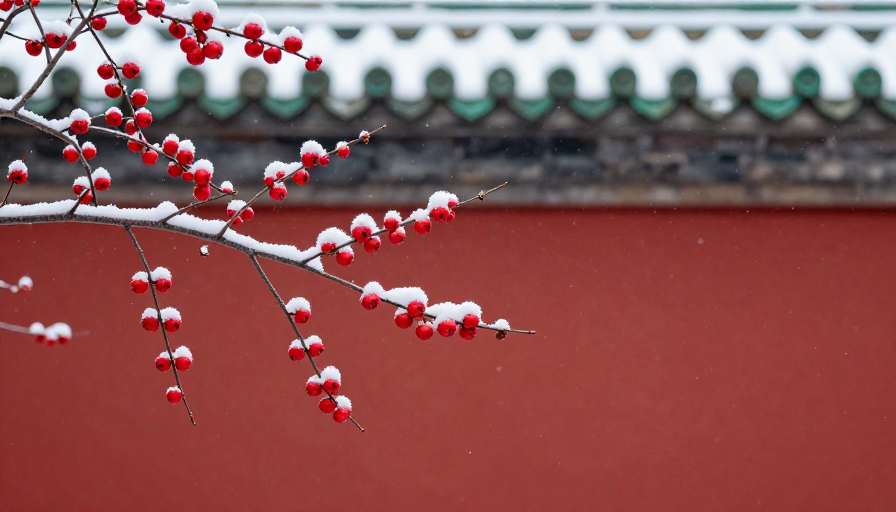 雪中红梅映红墙，传统年味暖光中绽放