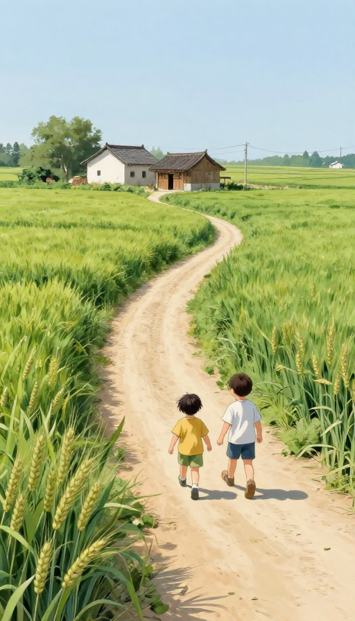 八十年代的温暖田园:绿意小径与温馨时光