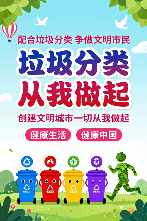 清新环保插画风垃圾分类公益海报