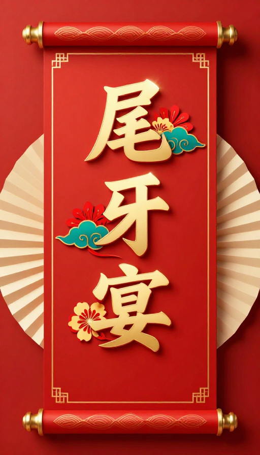 金红中国风'尾牙宴'卷轴海报设计