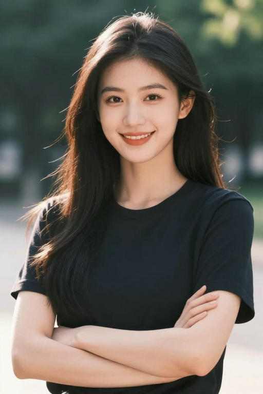 自信高傲的公园女神：电影感高清人像