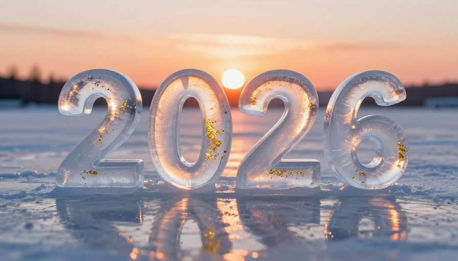冰雕2026暖光映雪原新年闪耀广告图
