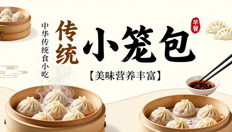 传统小笼包：雅致中式早餐海报