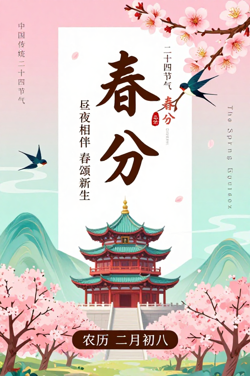 中国风春分节气插画海报