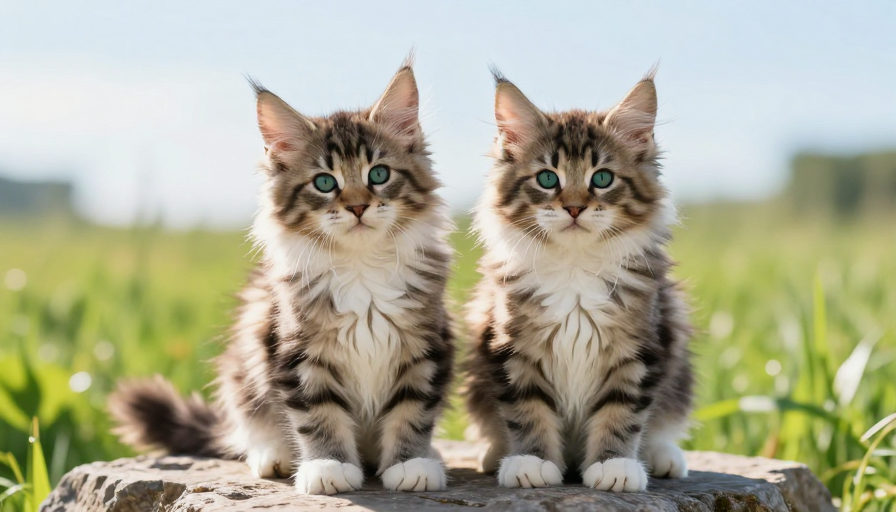 阳光柔光下的虎斑猫双影