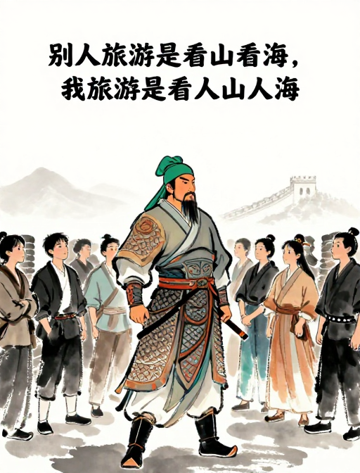 水墨关公闹长城：穿越时空的旅行反差