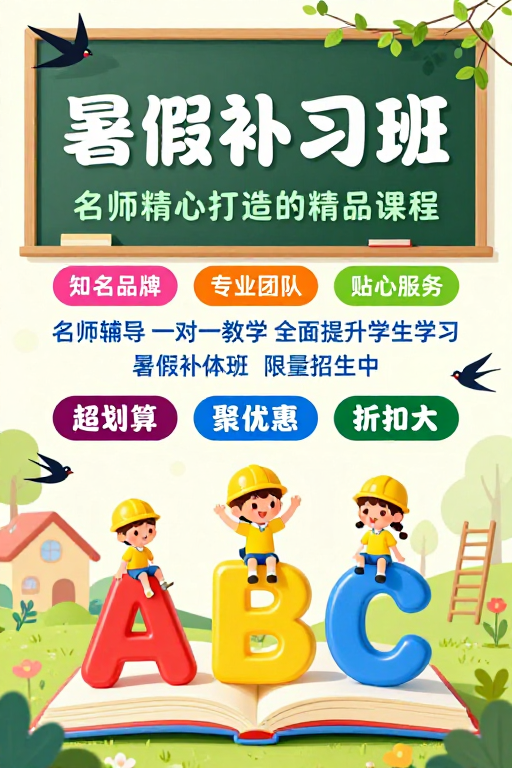 清新童趣暑期补习班招生海报