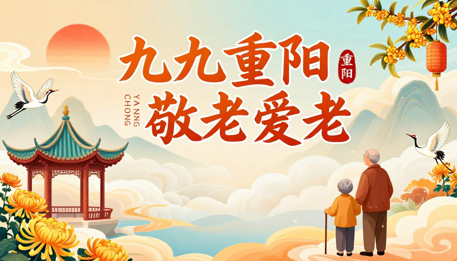 温暖秋日重阳海报：敬老爱老手绘风