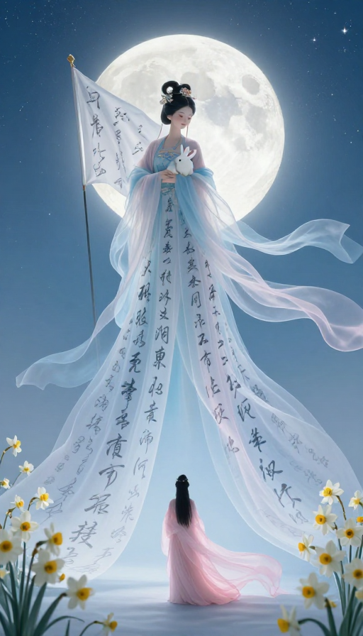 月下神话：立体梦幻古风嫦娥与月光纱幔