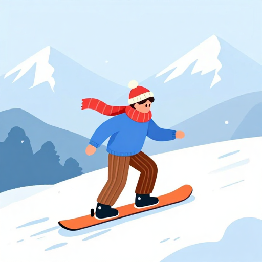 冬日童趣：卡通滑雪少年快乐滑行