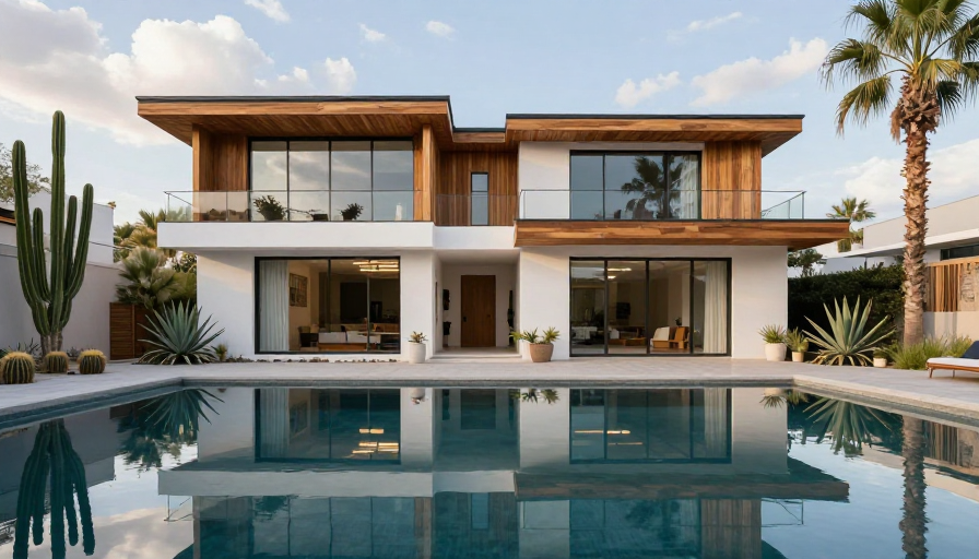 现代沙漠风情别墅：玻璃与木质的优雅融合