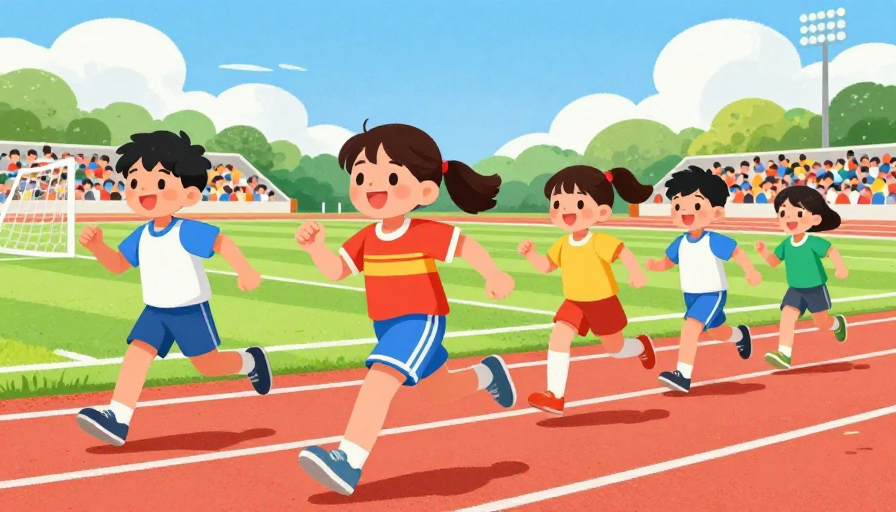 童心飞扬:彩色校园运动会活力插画海报