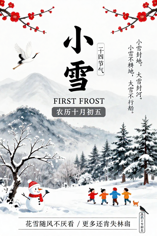 淡雅水墨风小雪节气海报,融合传统与现代设计