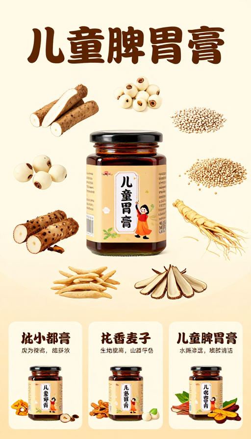 童养脾胃膏：七味草本天然呵护，清新插画呈现健康守护