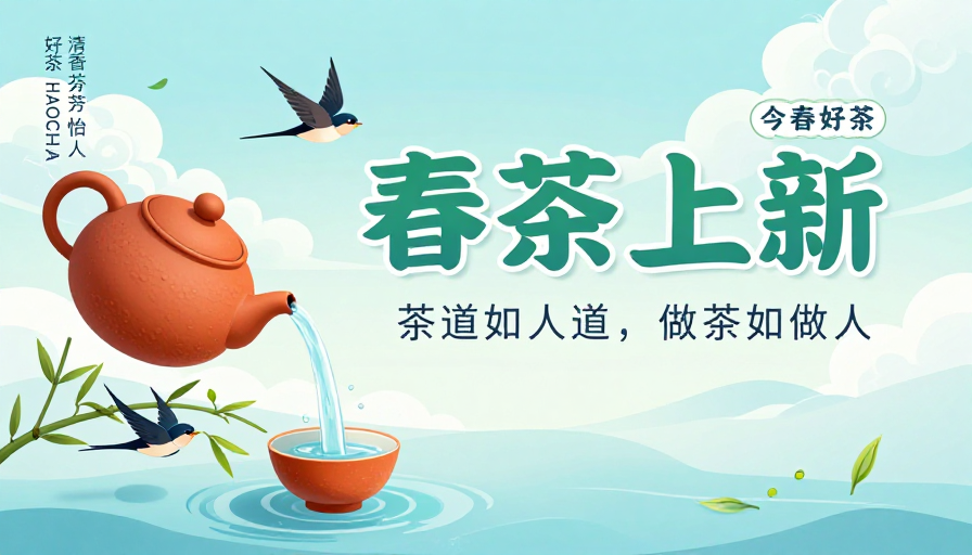 春日新茶上市,清新中国风插画海报