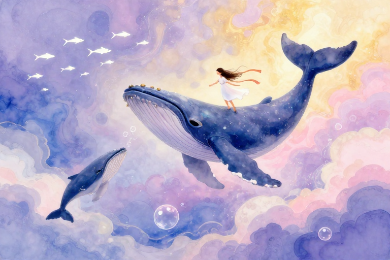 梦幻宇宙海洋:蓝鲸与少女的诗意跃动