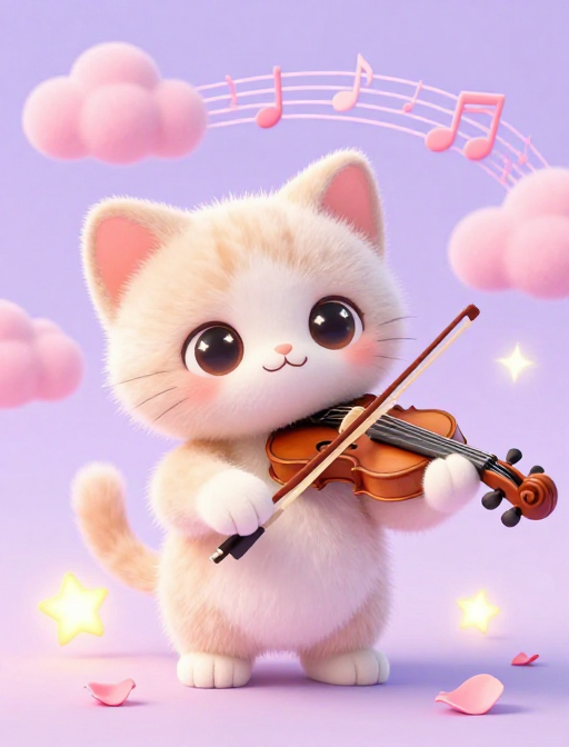 萌趣小猫拉奏星光琴曲
